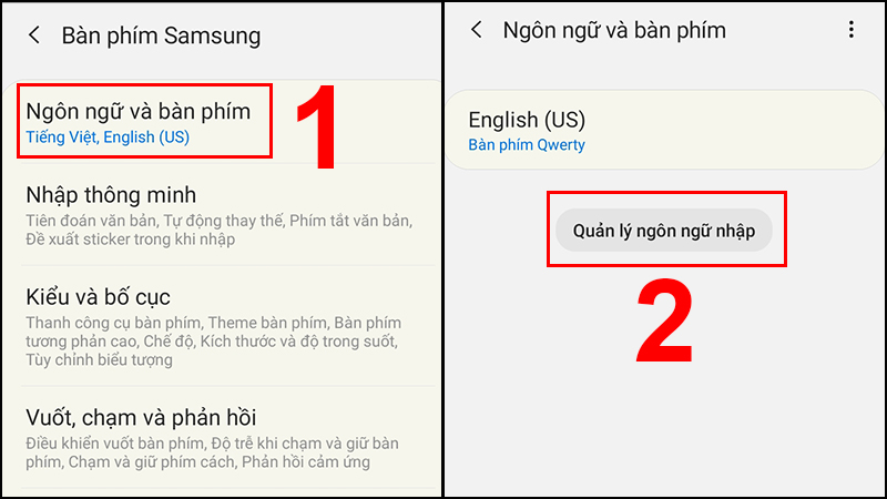 Nhấn vào Quản lý ngôn ngữ nhập